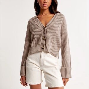 Abercrombie & Fitch Tan Chunky Knit Cropped Cardigan